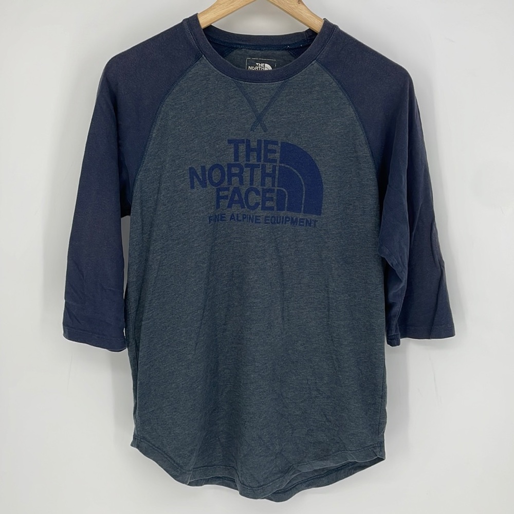THE NORTH FACE 3/4 raglan sleeve shirt baseball tee blue & gray size SM men's